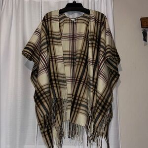 Plaid Fringe Poncho